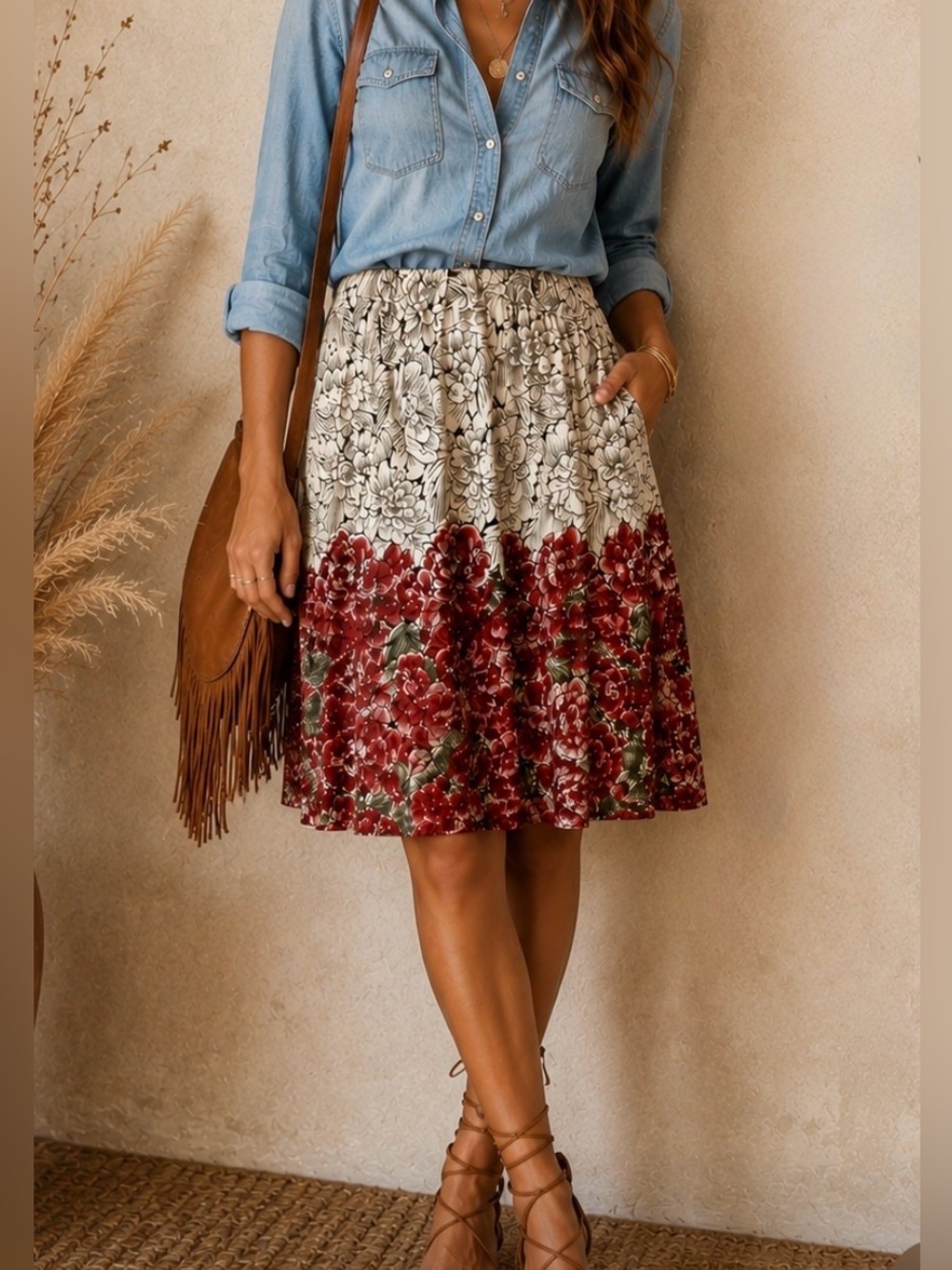 Anthropologie Edme & Esyllte 100% Cotton Rockabilly Red Peony Floral Skirt Sz 2P